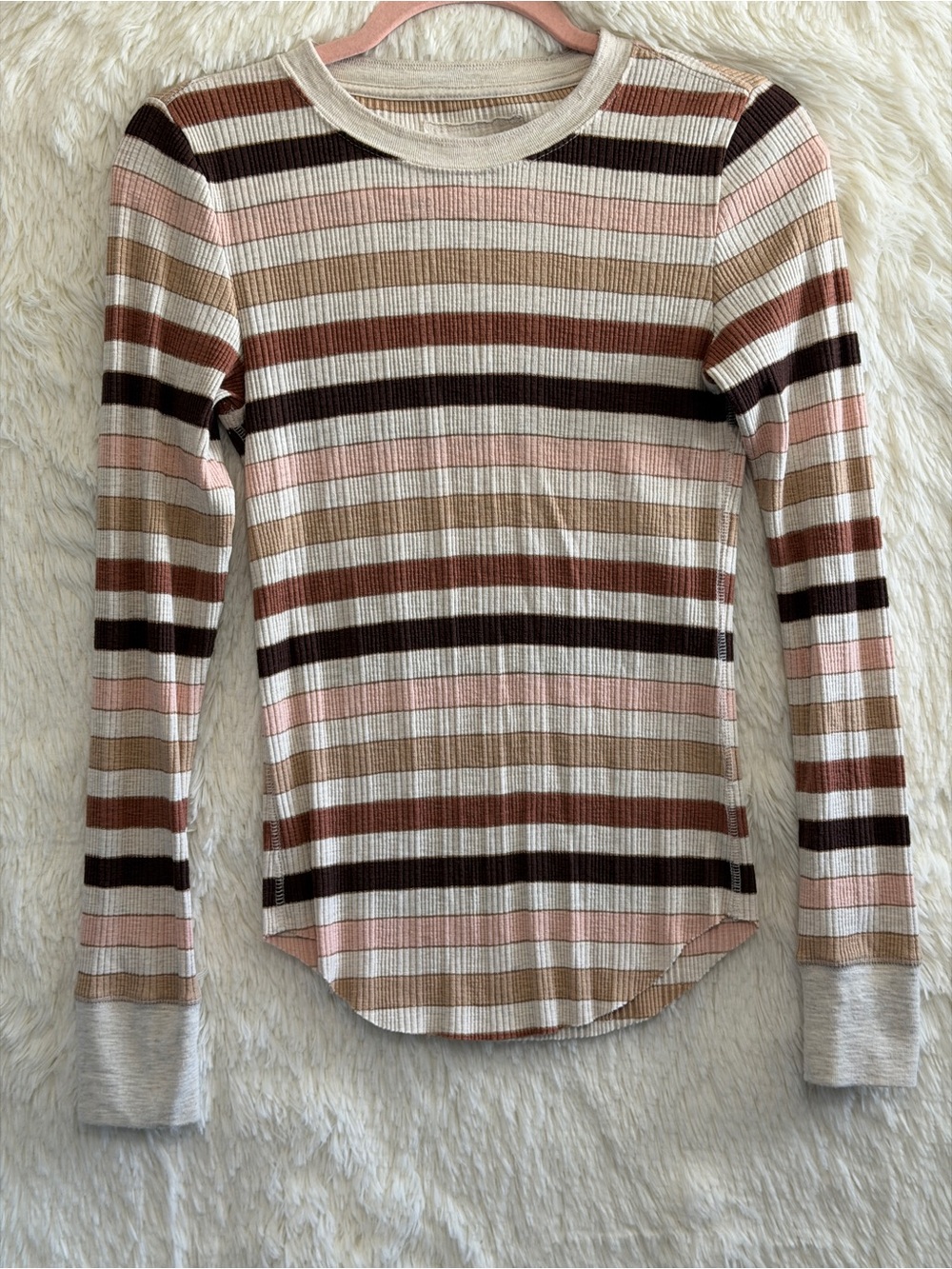 Aerie Womens Essential Crewneck Layering T-Shirt Size S Cream Multi Stripes